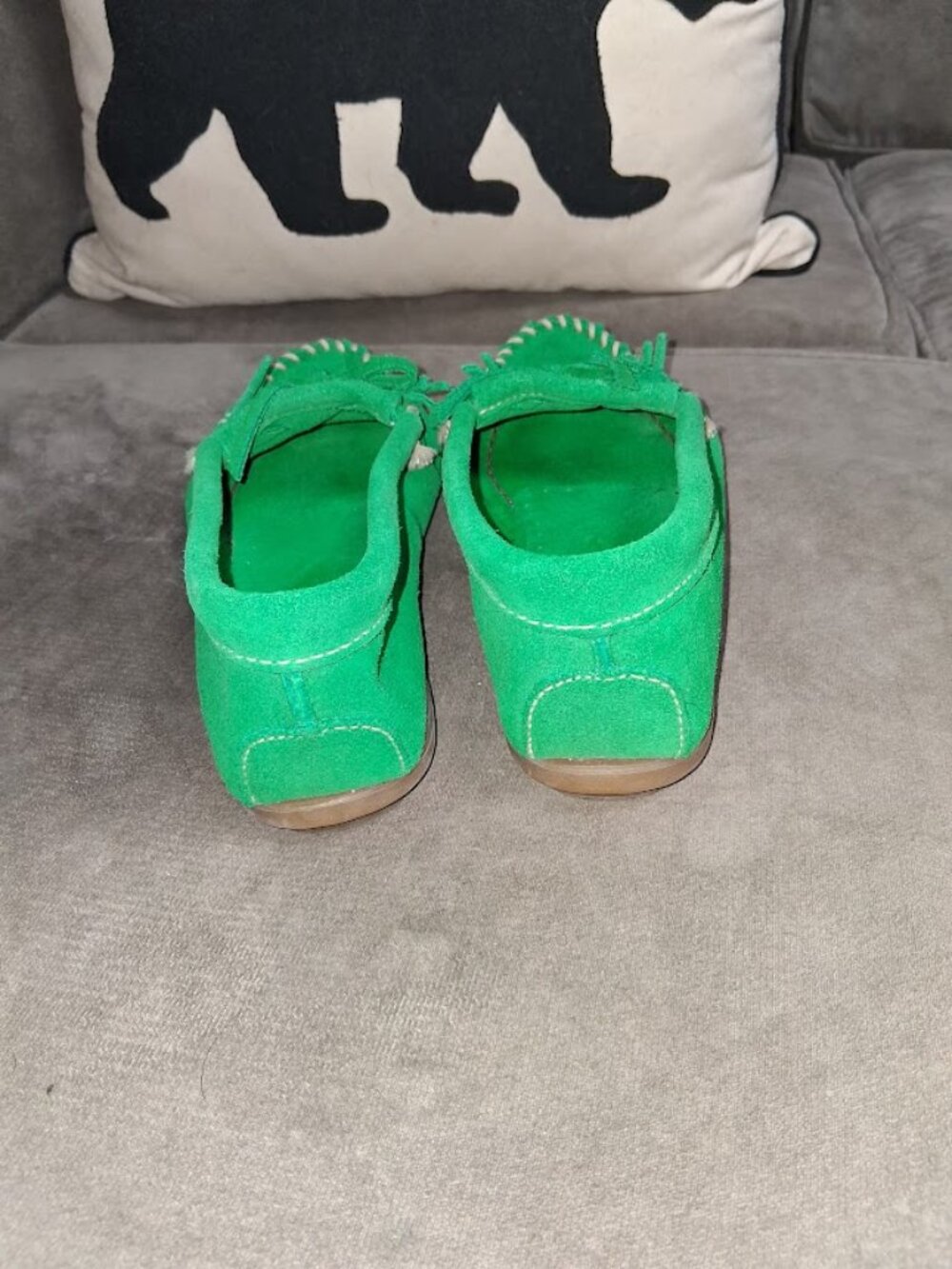 Minnetonka Green Suede Kiltie Moccasins Women's Sz 8M - Picture 4 of 8